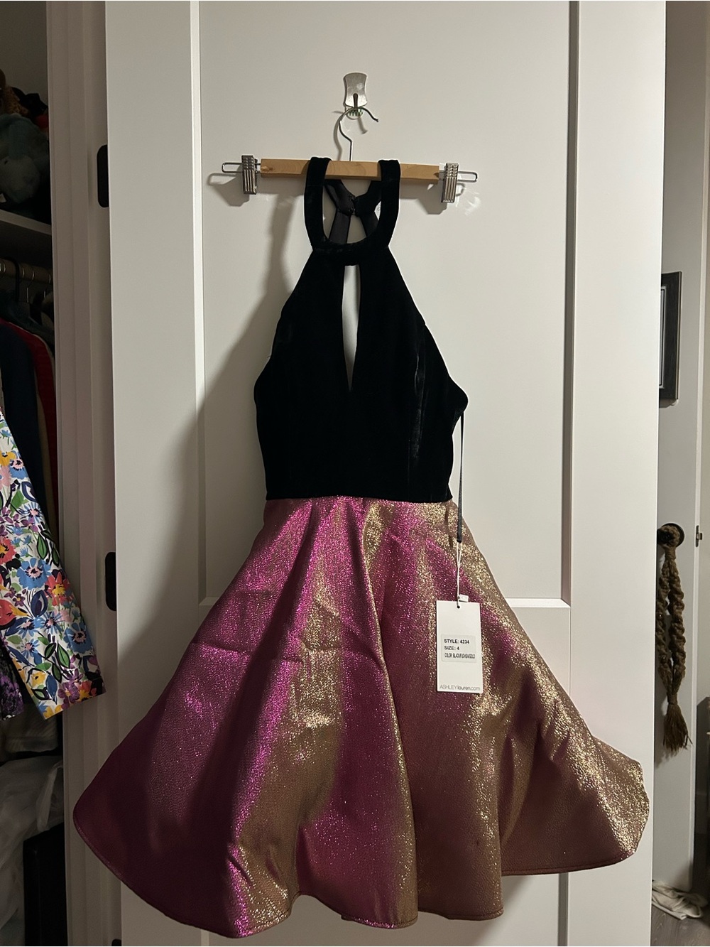 Black Halter Top Pink Gold Shimmer Skirt (Dress)